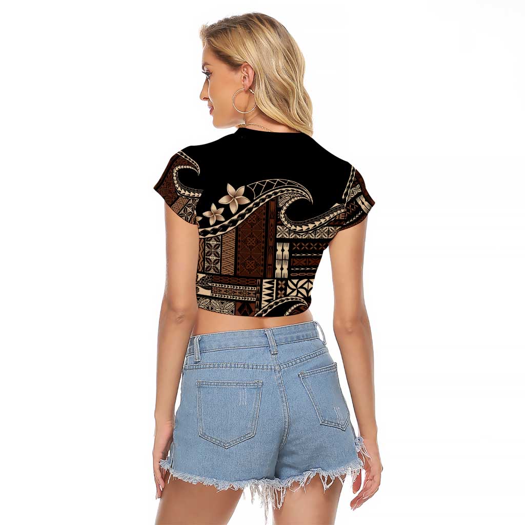 Samoa Siapo Mamanu Raglan Cropped T Shirt Waves Motifs LT7 - Polynesian Pride