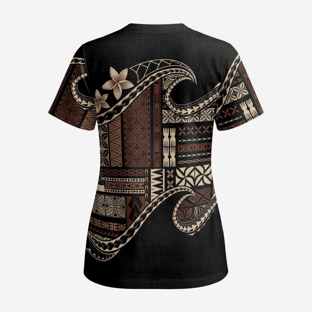Samoa Siapo Mamanu Scrub Top Waves Motifs - Polynesian Pride