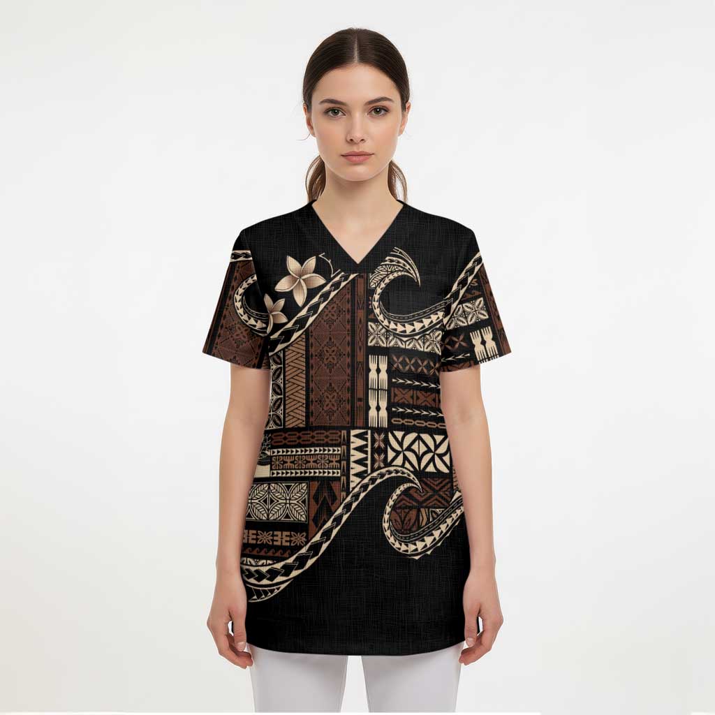 Samoa Siapo Mamanu Scrub Top Waves Motifs - Polynesian Pride