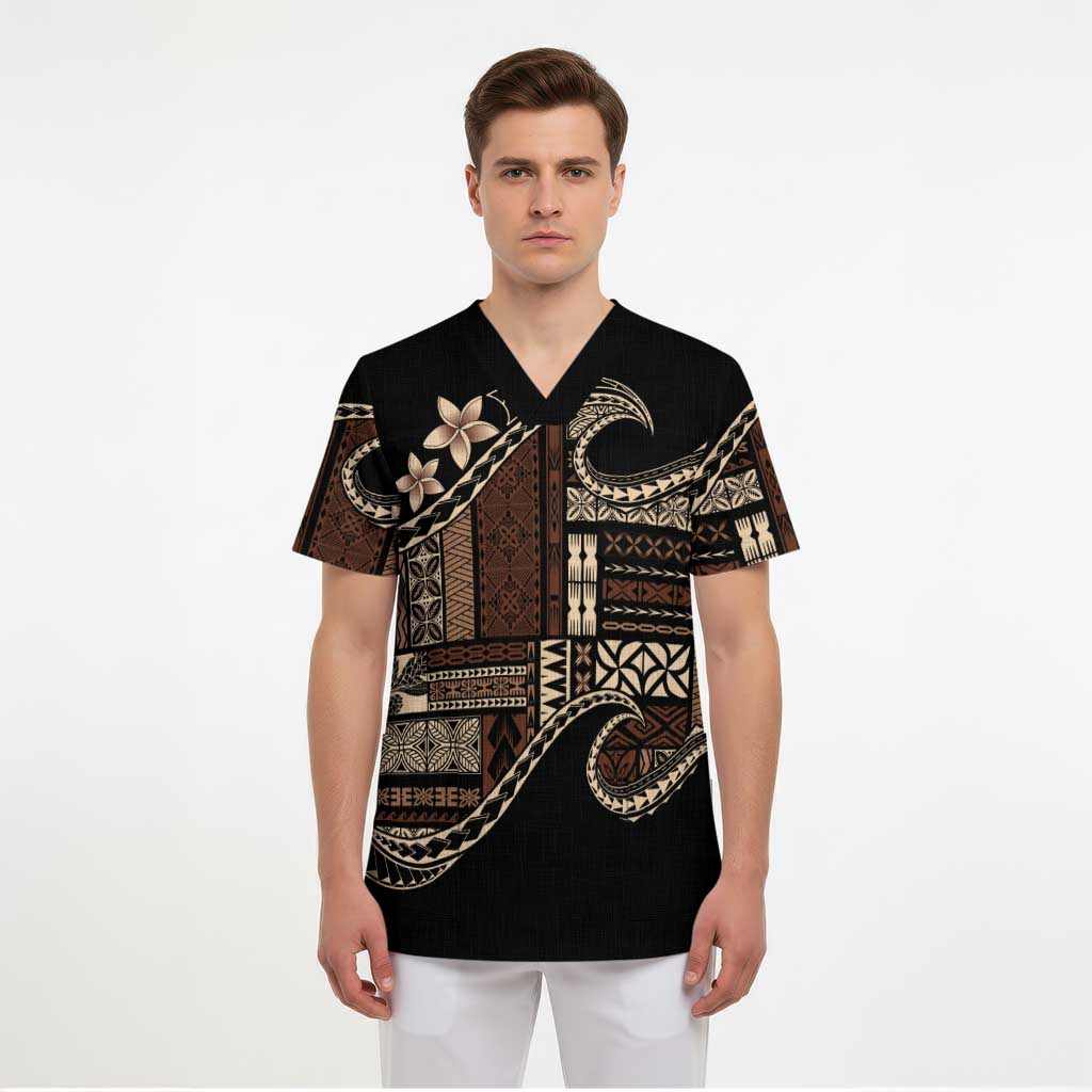 Samoa Siapo Mamanu Scrub Top Waves Motifs - Polynesian Pride
