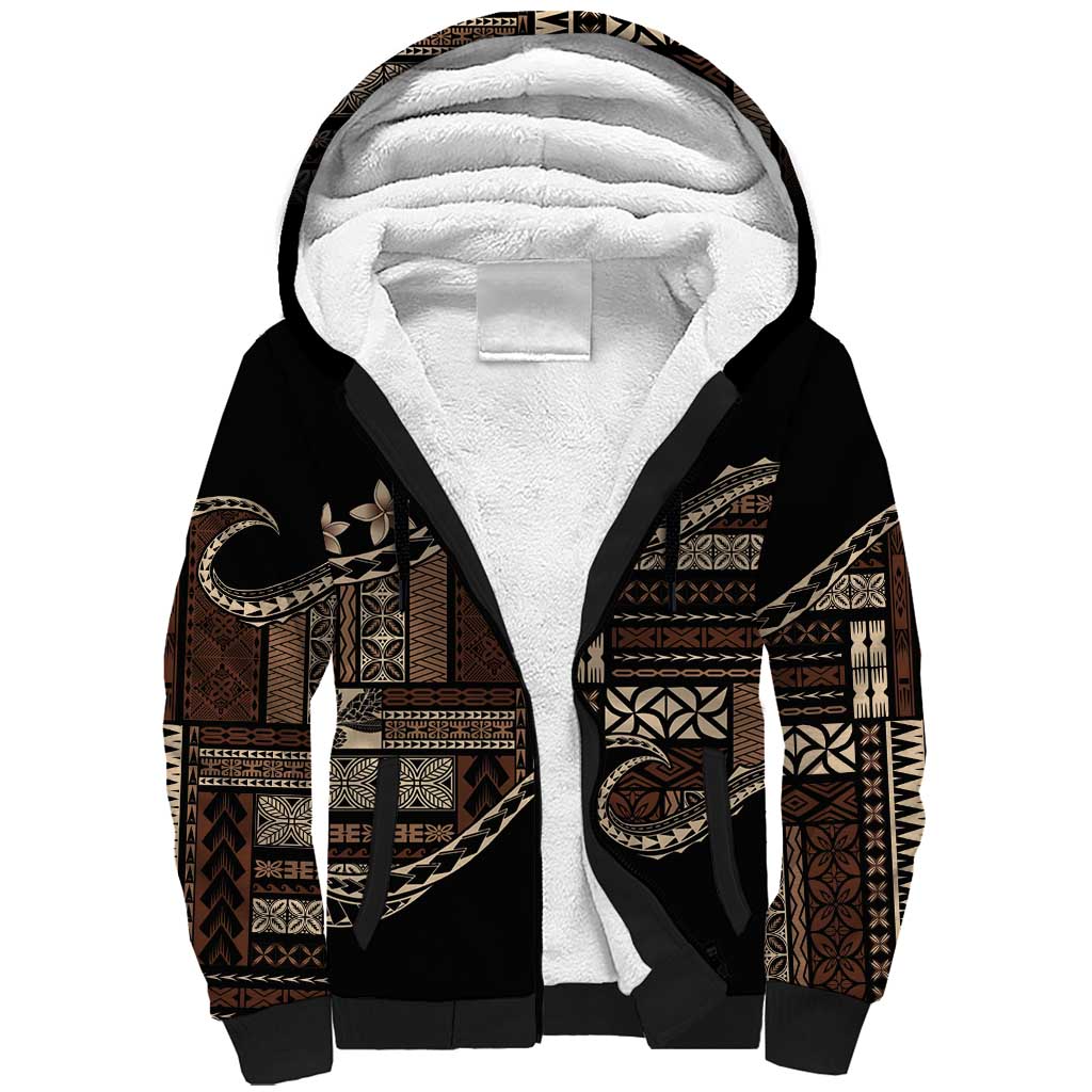Samoa Siapo Mamanu Sherpa Hoodie Waves Motifs LT7 Unisex Black - Polynesian Pride