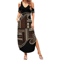 Samoa Siapo Mamanu Summer Maxi Dress Waves Motifs LT7 Women Black - Polynesian Pride