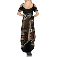 Samoa Siapo Mamanu Summer Maxi Dress Waves Motifs LT7 - Polynesian Pride