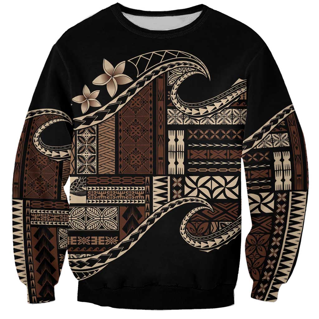 Samoa Siapo Mamanu Sweatshirt Waves Motifs LT7 Unisex Black - Polynesian Pride