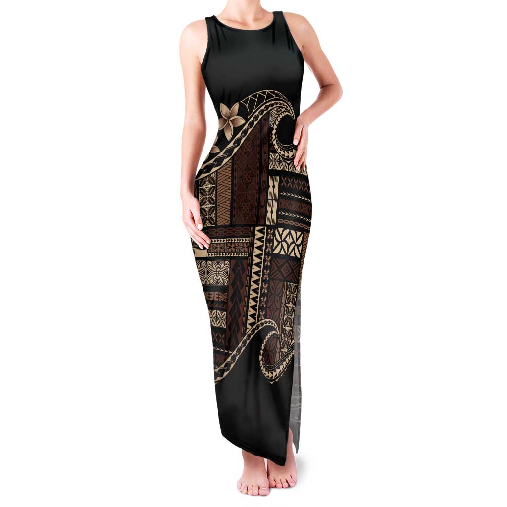 Samoa Siapo Mamanu Tank Maxi Dress Waves Motifs LT7 Women Black - Polynesian Pride