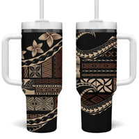 Samoa Siapo Mamanu Tumbler With Handle Waves Motifs LT7 One Size: 40 oz Black - Polynesian Pride