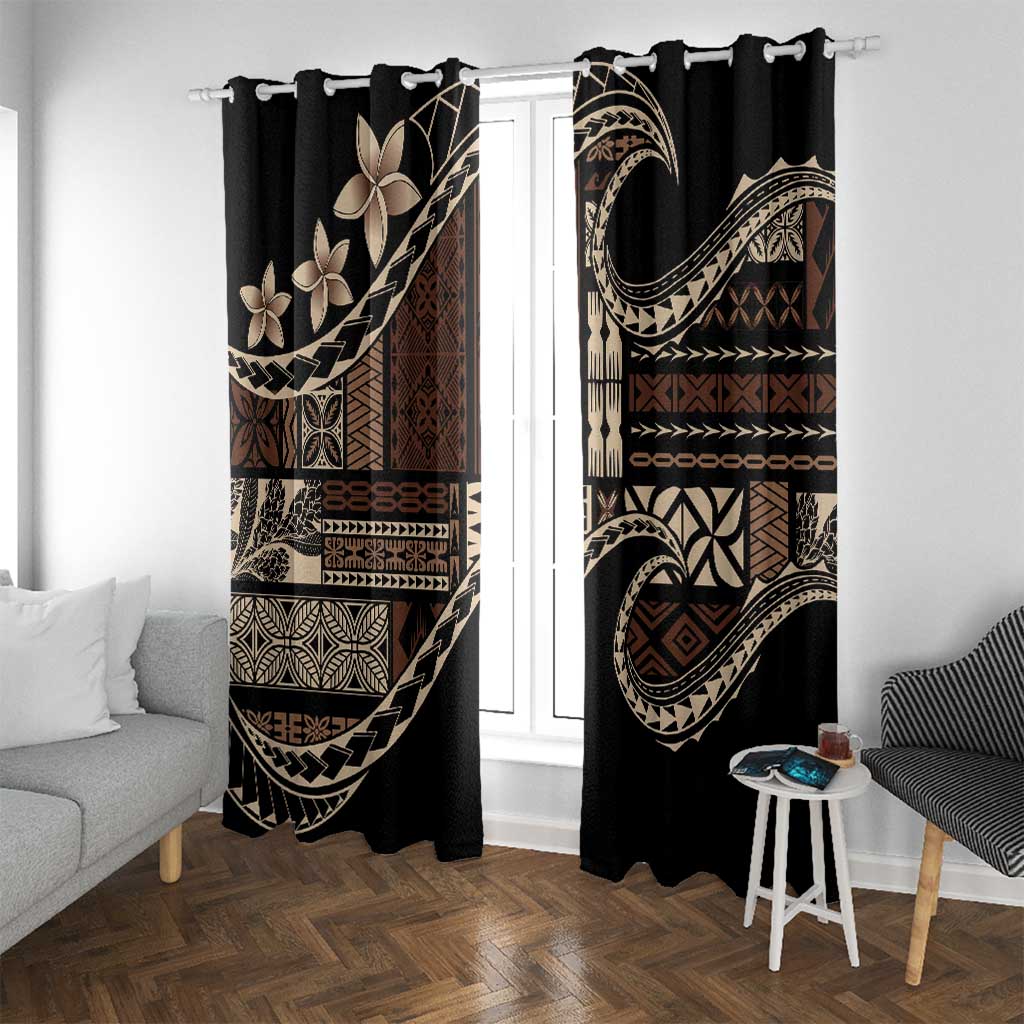 Samoa Siapo Mamanu Window Curtain Waves Motifs LT7 With Grommets Black - Polynesian Pride