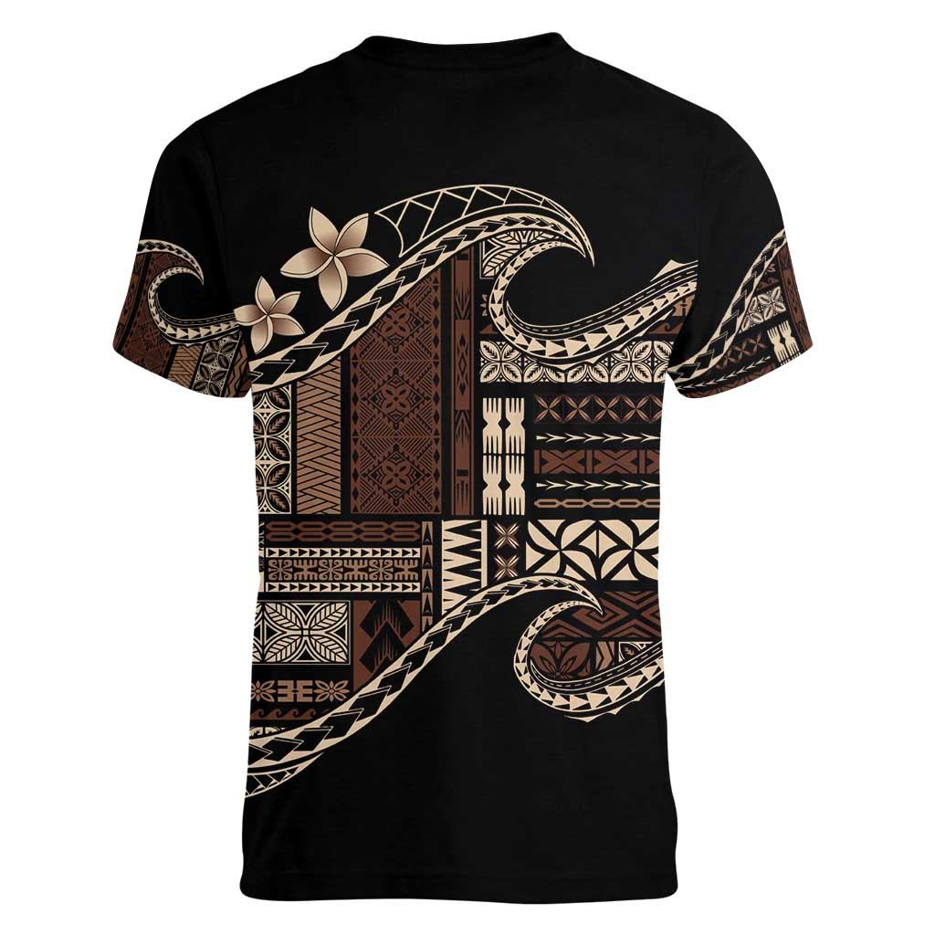 Samoa Siapo Mamanu Women V-Neck T-Shirt Waves Motifs LT7 - Polynesian Pride