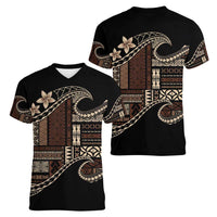 Samoa Siapo Mamanu Women V-Neck T-Shirt Waves Motifs LT7 - Polynesian Pride