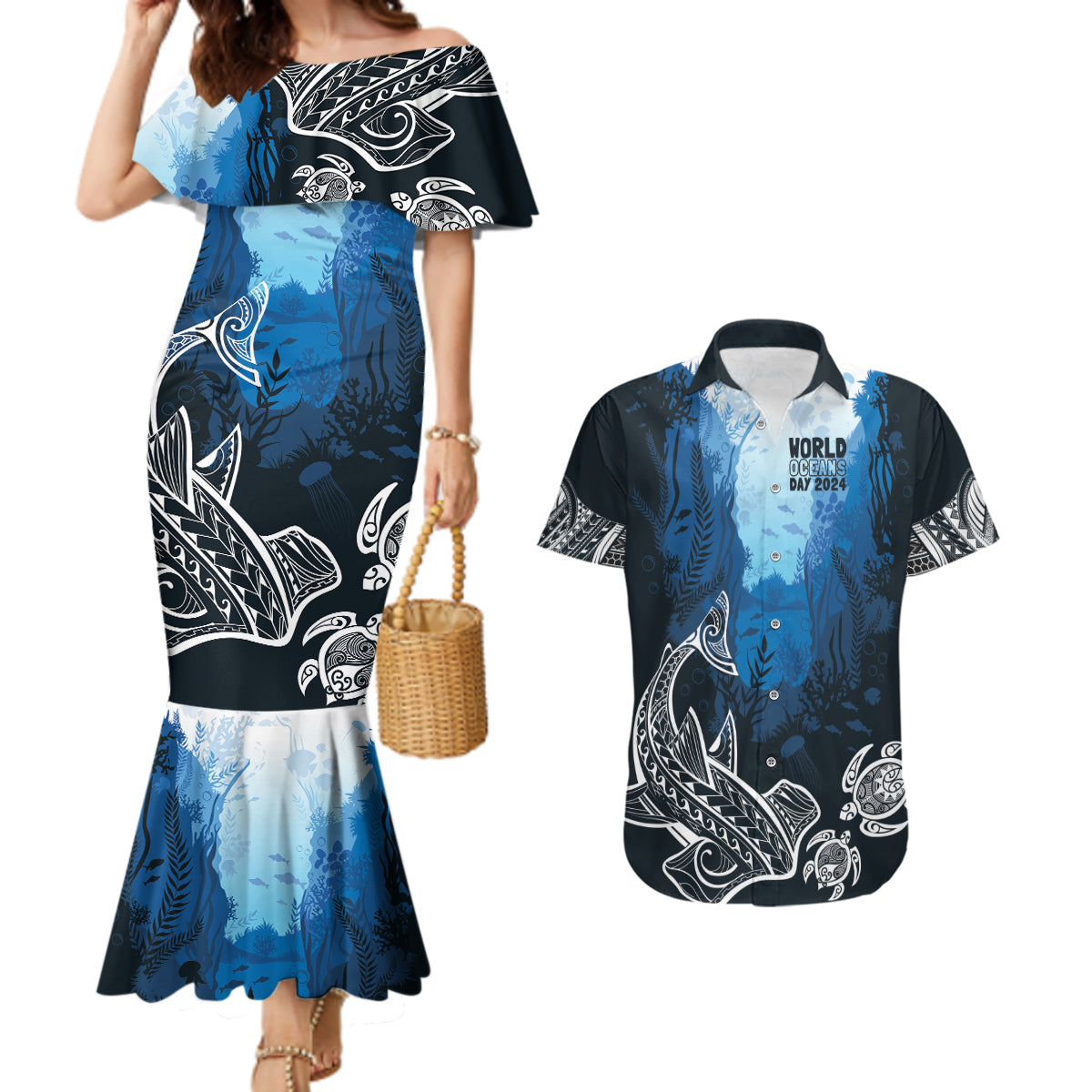 World Ocean Day Pasifika Couples Matching Mermaid Dress and Hawaiian Shirt Awaken New Depths