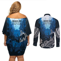 World Ocean Day Pasifika Couples Matching Off Shoulder Short Dress and Long Sleeve Button Shirt Awaken New Depths LT7 - Polynesian Pride