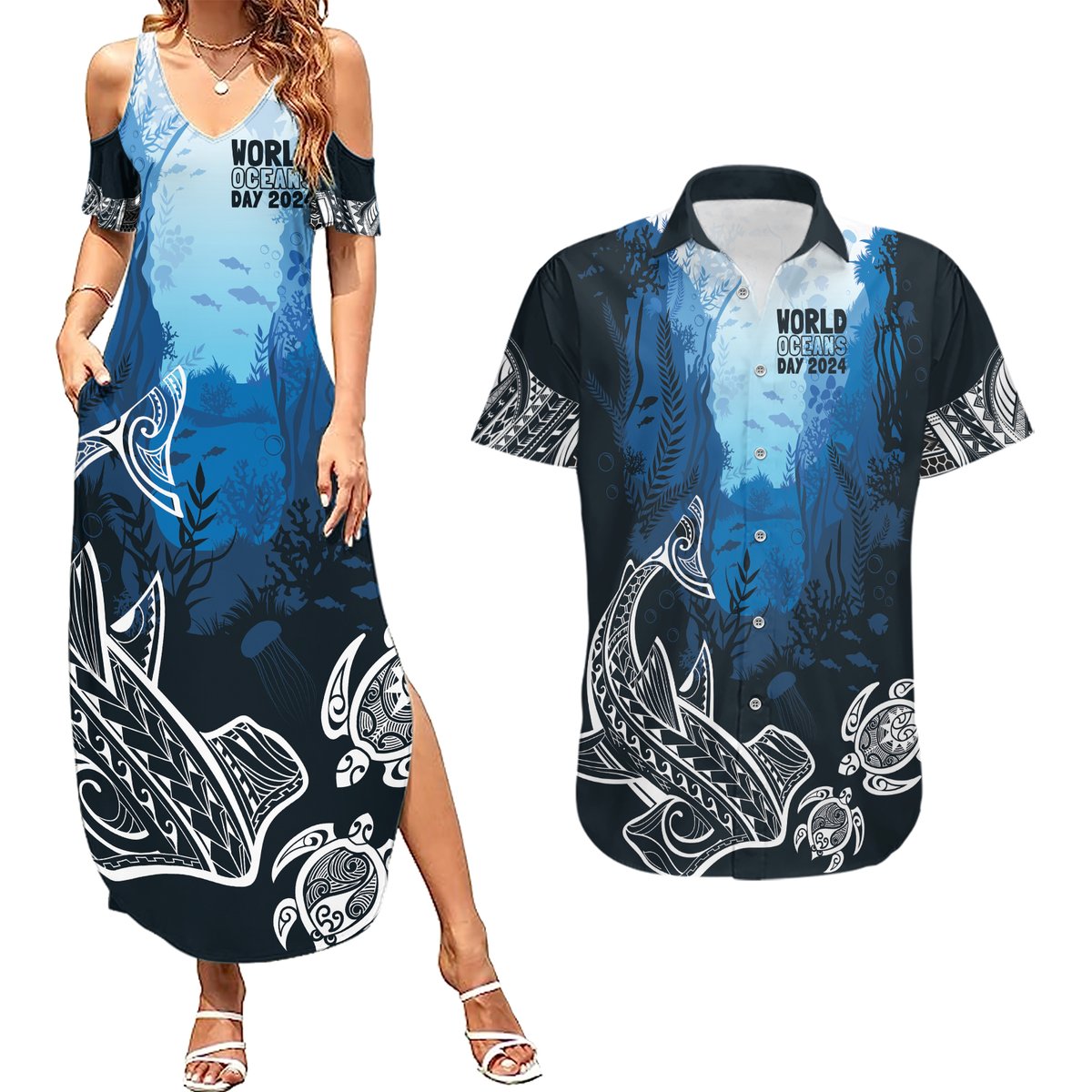 World Ocean Day Pasifika Couples Matching Summer Maxi Dress and Hawaiian Shirt Awaken New Depths