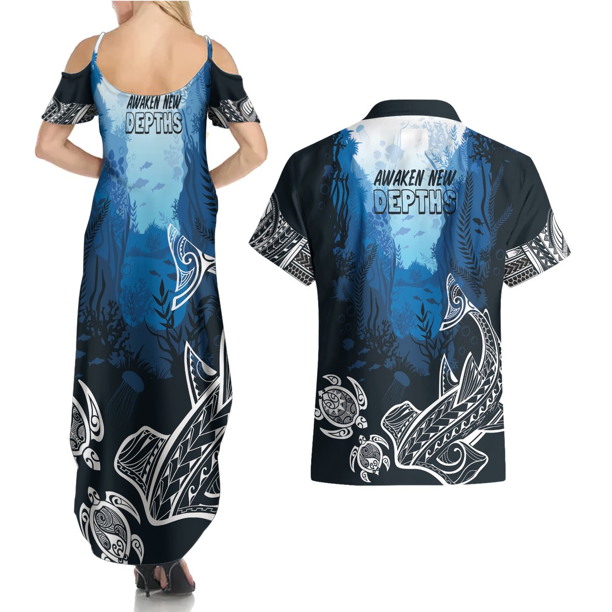 World Ocean Day Pasifika Couples Matching Summer Maxi Dress and Hawaiian Shirt Awaken New Depths