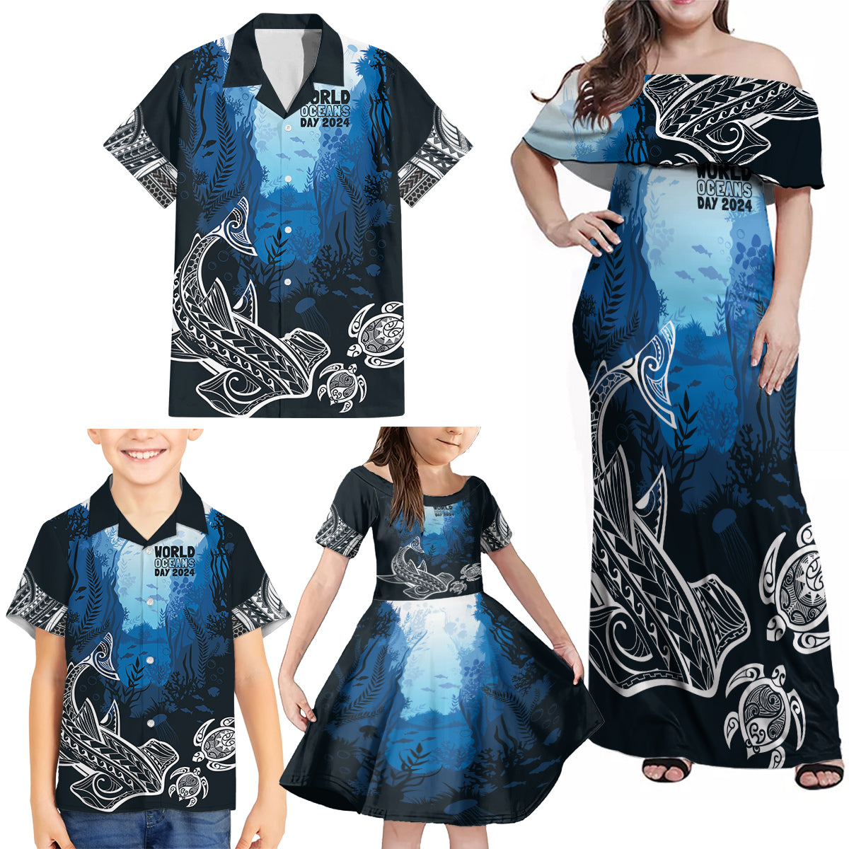 World Ocean Day Pasifika Family Matching Off Shoulder Maxi Dress and Hawaiian Shirt Awaken New Depths