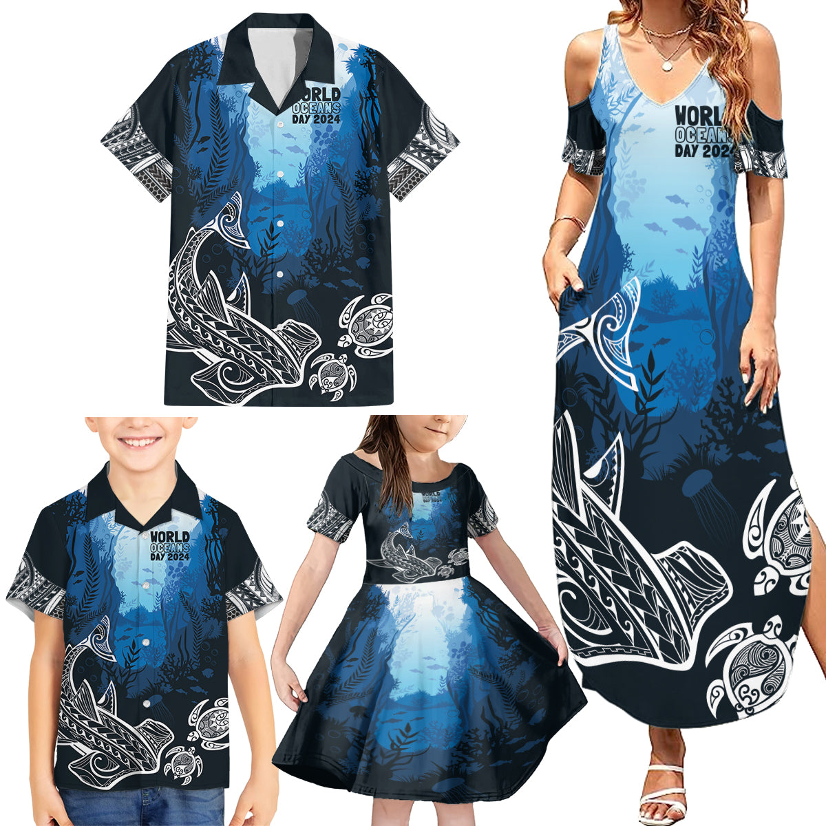 World Ocean Day Pasifika Family Matching Summer Maxi Dress and Hawaiian Shirt Awaken New Depths