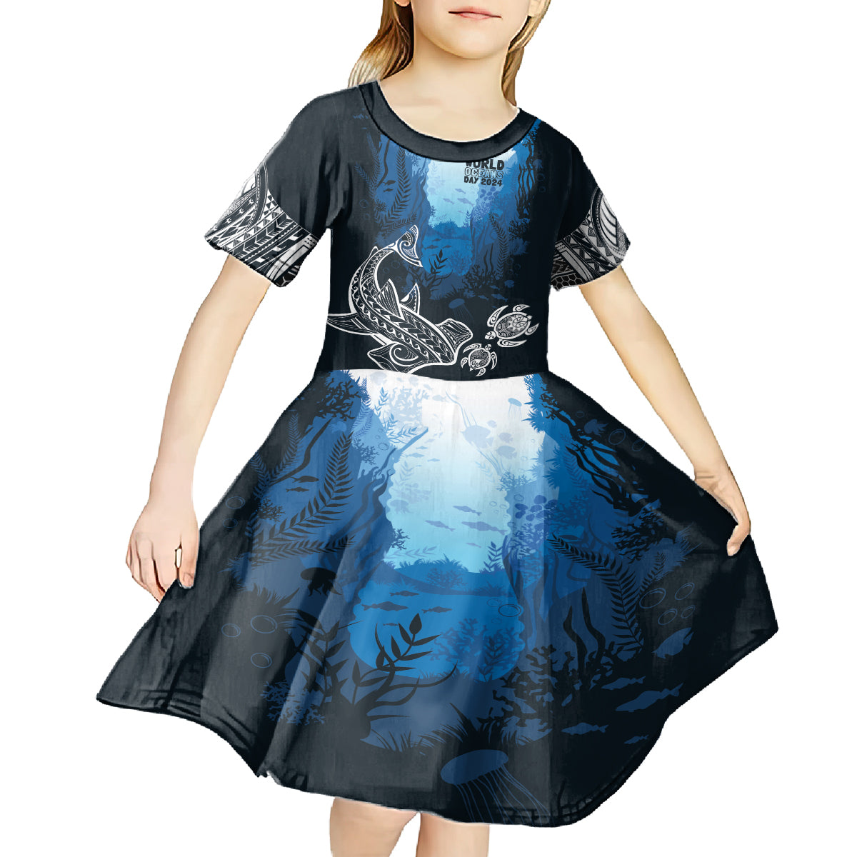 World Ocean Day Pasifika Kid Short Sleeve Dress Awaken New Depths