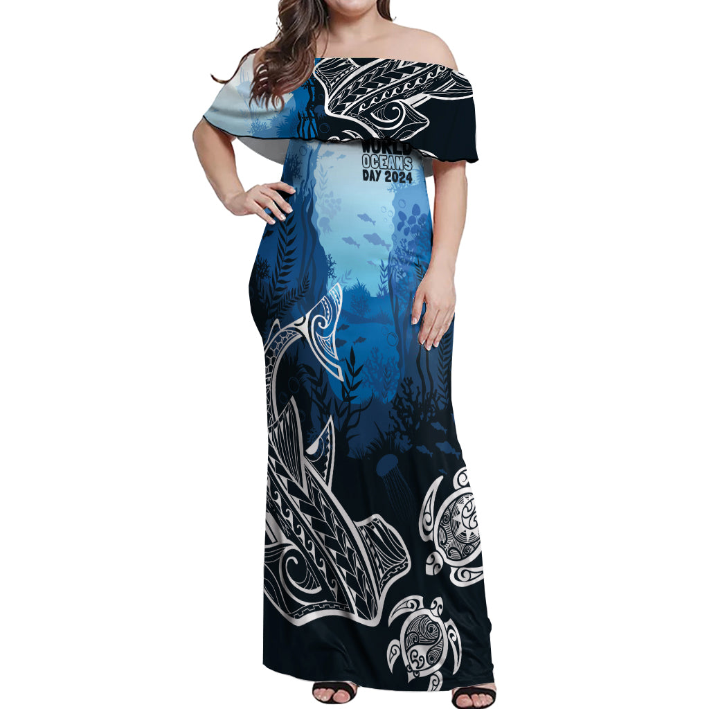 World Ocean Day Pasifika Off Shoulder Maxi Dress Awaken New Depths LT7 Women Blue - Polynesian Pride
