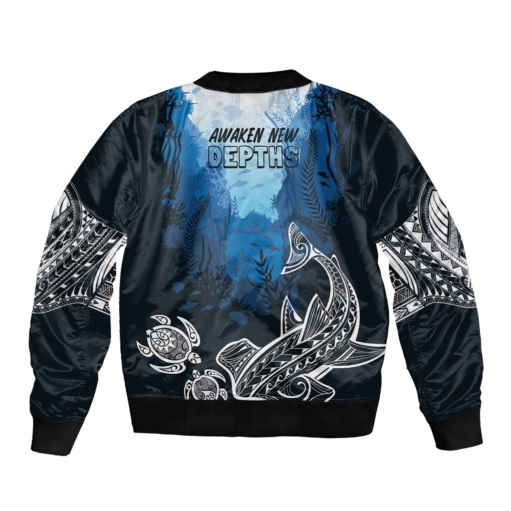 World Ocean Day Pasifika Sleeve Zip Bomber Jacket Awaken New Depths LT7 - Polynesian Pride