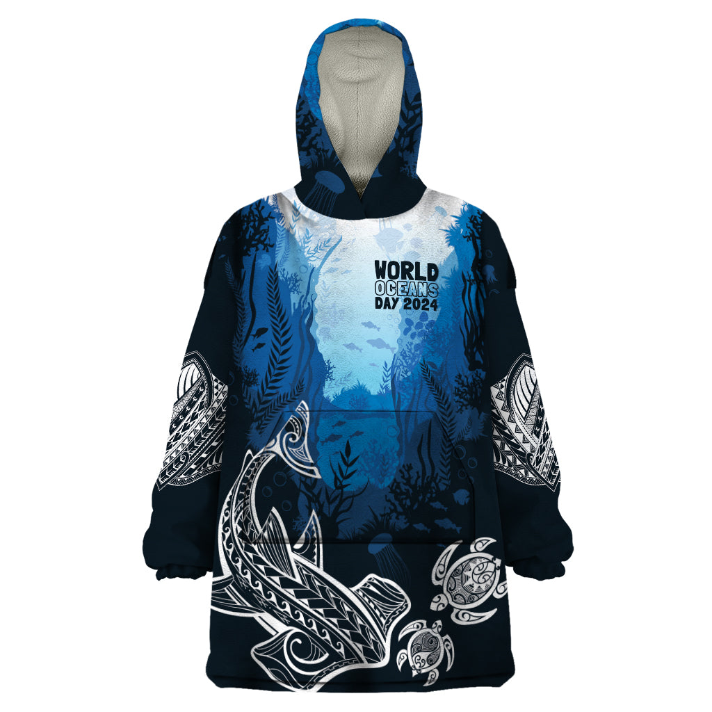 World Ocean Day Pasifika Wearable Blanket Hoodie Awaken New Depths LT7 One Size Blue - Polynesian Pride