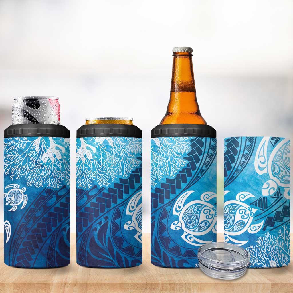 Hawaii World Ocean Day 4 in 1 Can Cooler Tumbler Kakau Turtles