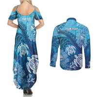 Hawaii World Ocean Day Couples Matching Summer Maxi Dress and Long Sleeve Button Shirt Kakau Turtles LT7 - Polynesian Pride