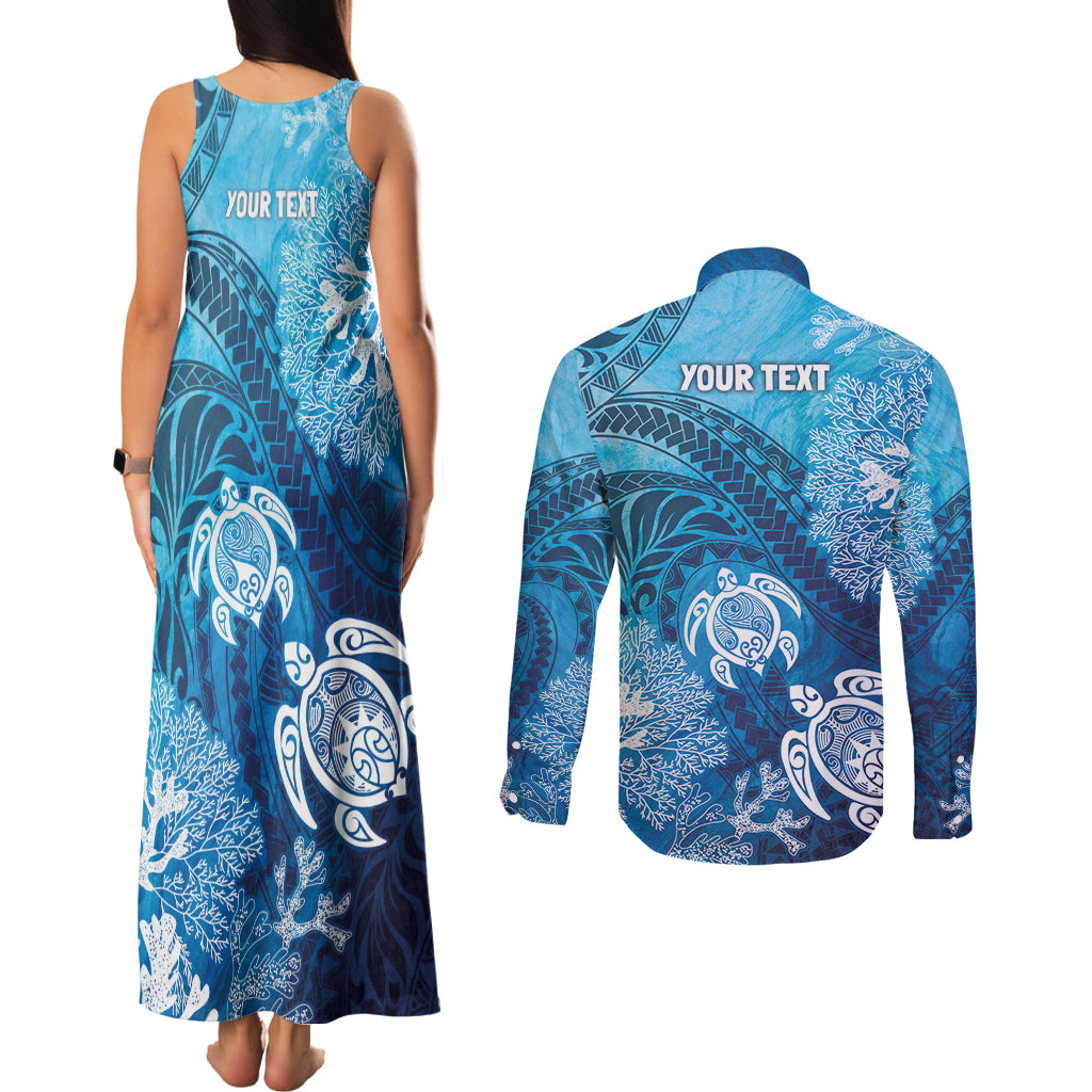 Hawaii World Ocean Day Couples Matching Tank Maxi Dress and Long Sleeve Button Shirt Kakau Turtles LT7 - Polynesian Pride