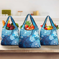 Hawaii World Ocean Day Grocery Bag Kakau Turtles LT7 3-pack One Size Blue - Polynesian Pride