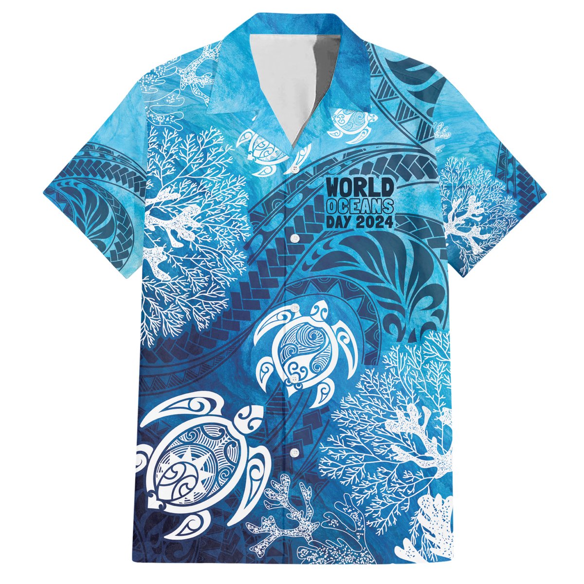 Hawaii World Ocean Day Hawaiian Shirt Kakau Turtles LT7 Blue - Polynesian Pride