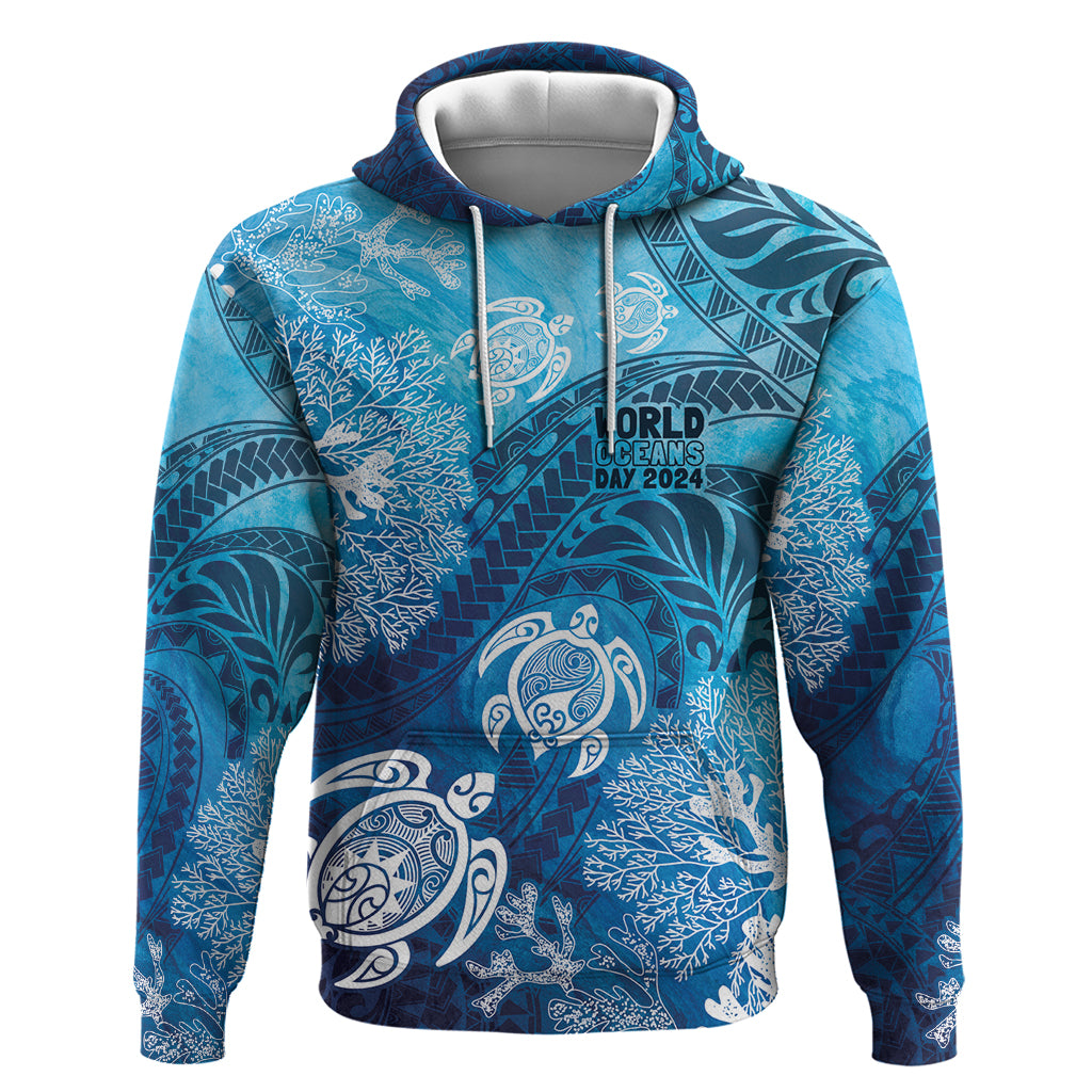 Hawaii World Ocean Day Hoodie Kakau Turtles