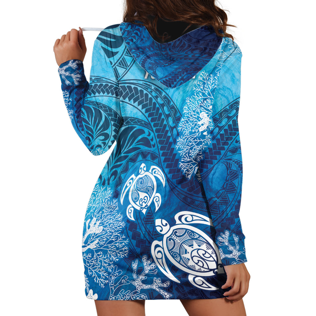 Hawaii World Ocean Day Hoodie Dress Kakau Turtles LT7 - Polynesian Pride