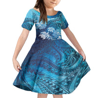 Hawaii World Ocean Day Kid Short Sleeve Dress Kakau Turtles