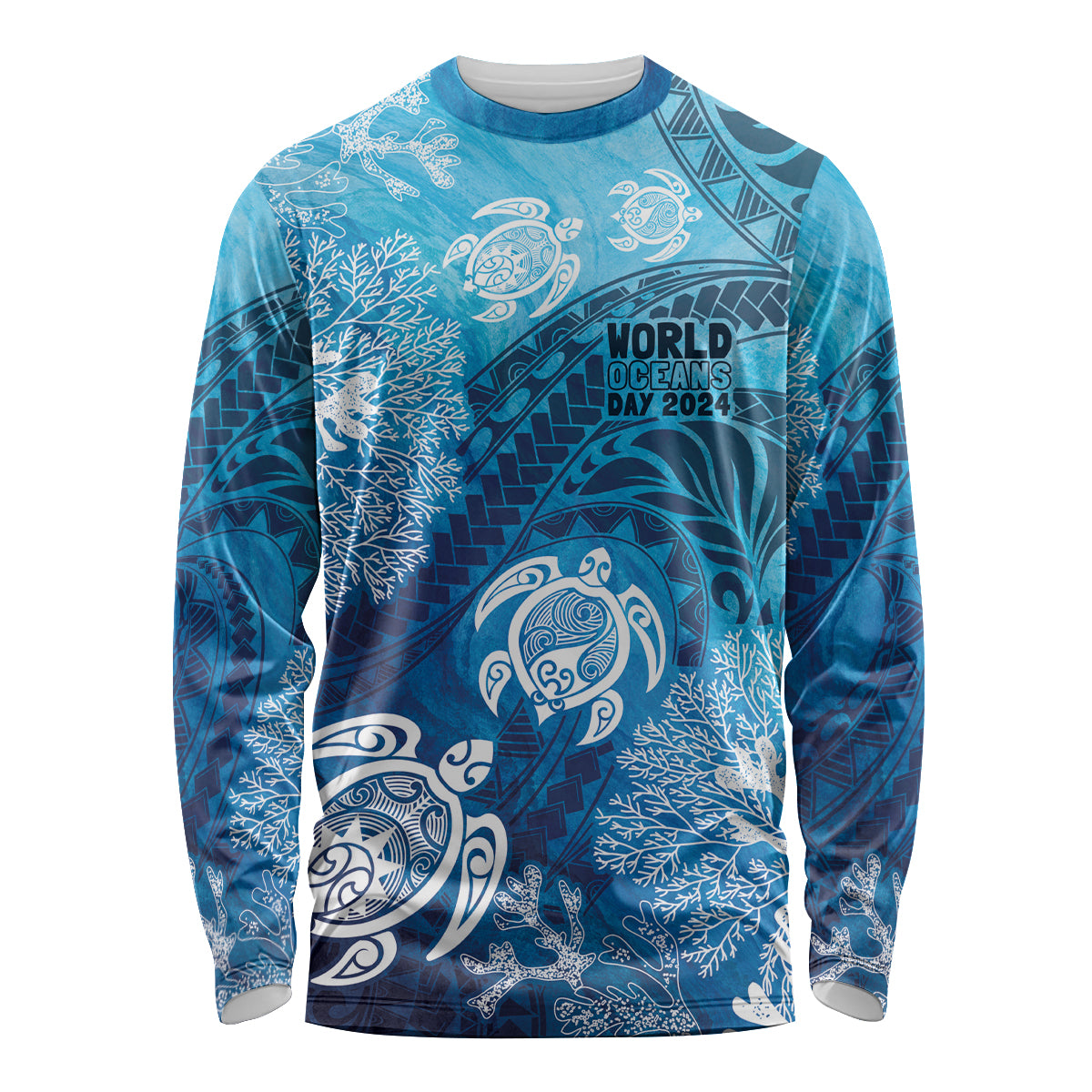 Hawaii World Ocean Day Long Sleeve Shirt Kakau Turtles