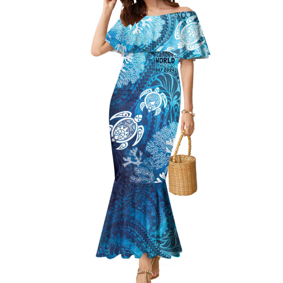 Hawaii World Ocean Day Mermaid Dress Kakau Turtles