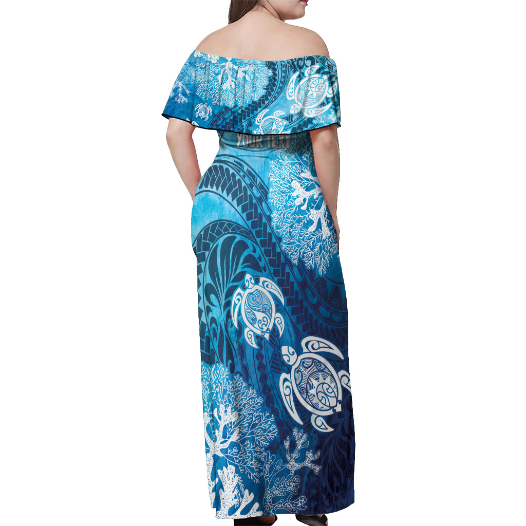 Hawaii World Ocean Day Off Shoulder Maxi Dress Kakau Turtles LT7 - Polynesian Pride