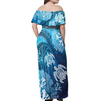Hawaii World Ocean Day Off Shoulder Maxi Dress Kakau Turtles LT7 - Polynesian Pride
