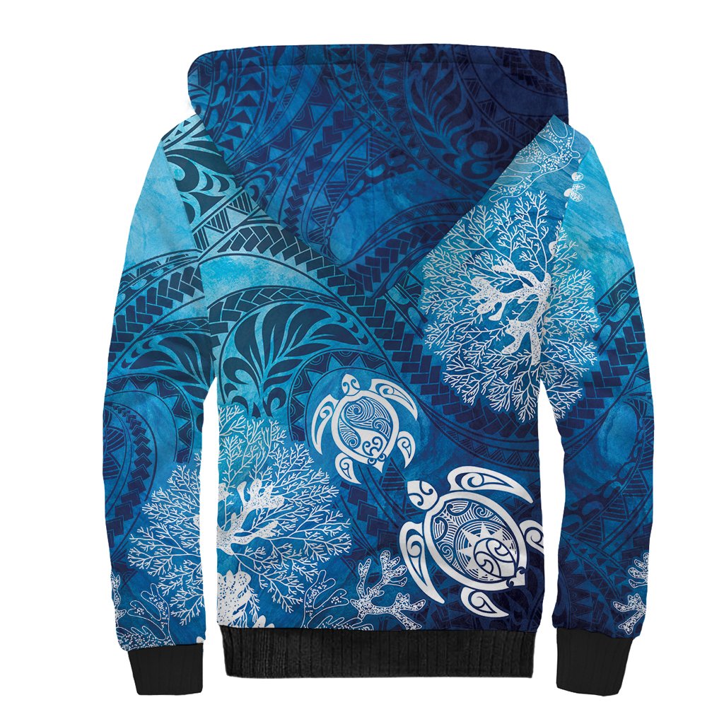 Hawaii World Ocean Day Sherpa Hoodie Kakau Turtles LT7 - Polynesian Pride