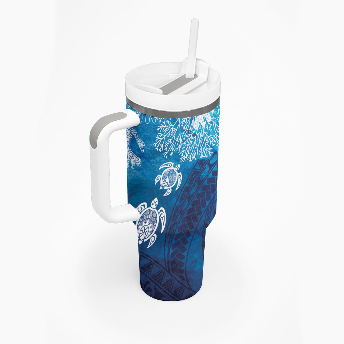 Hawaii World Ocean Day Tumbler With Handle Kakau Turtles