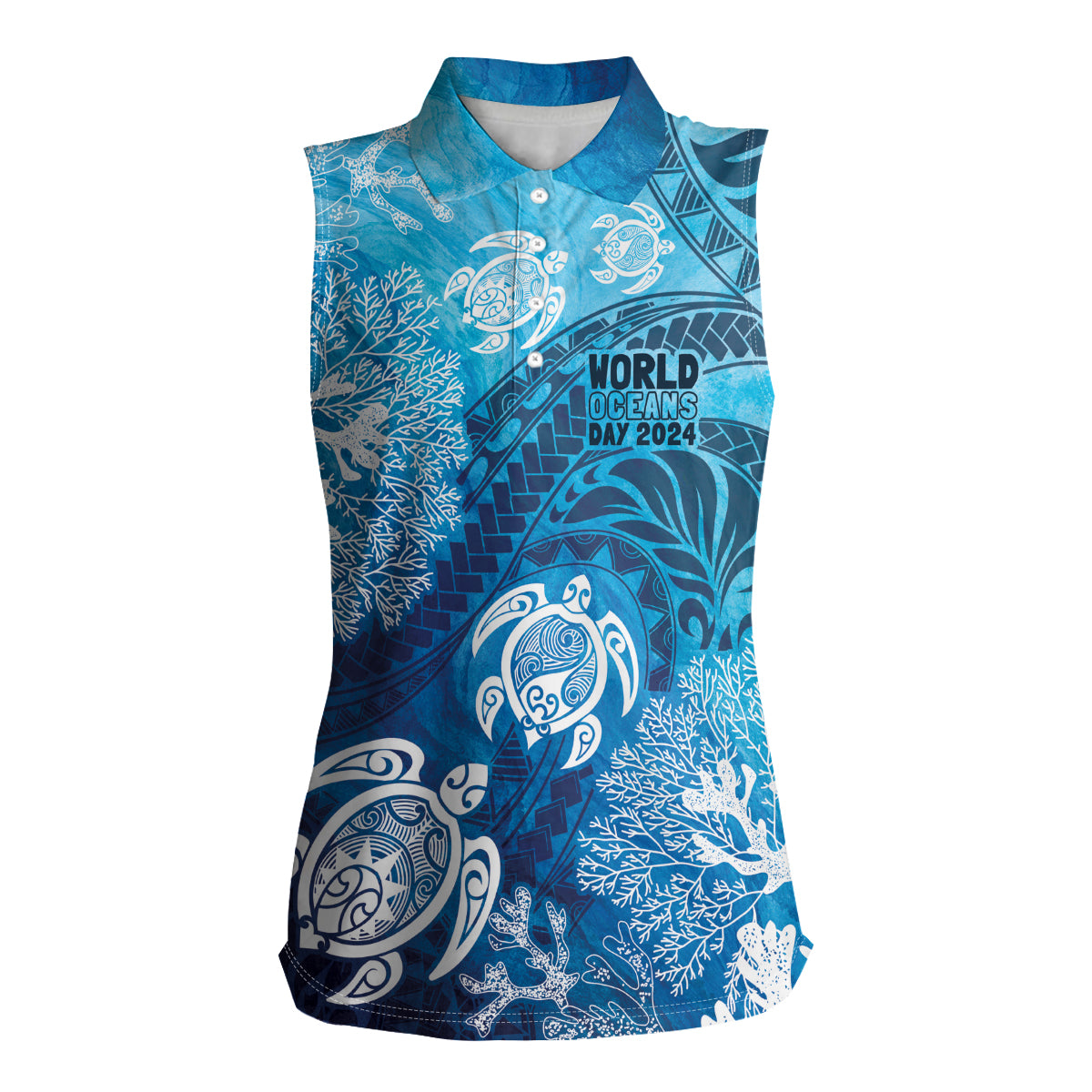 Hawaii World Ocean Day Women Sleeveless Polo Shirt Kakau Turtles