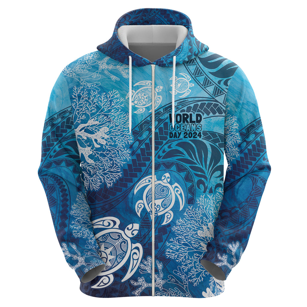 Hawaii World Ocean Day Zip Hoodie Kakau Turtles