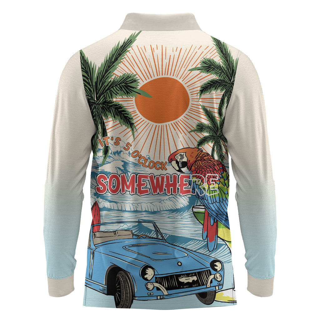 Summer Holiday It's 5 o'clock Somewhere Vintage Hawaii Long Sleeve Polo Shirt