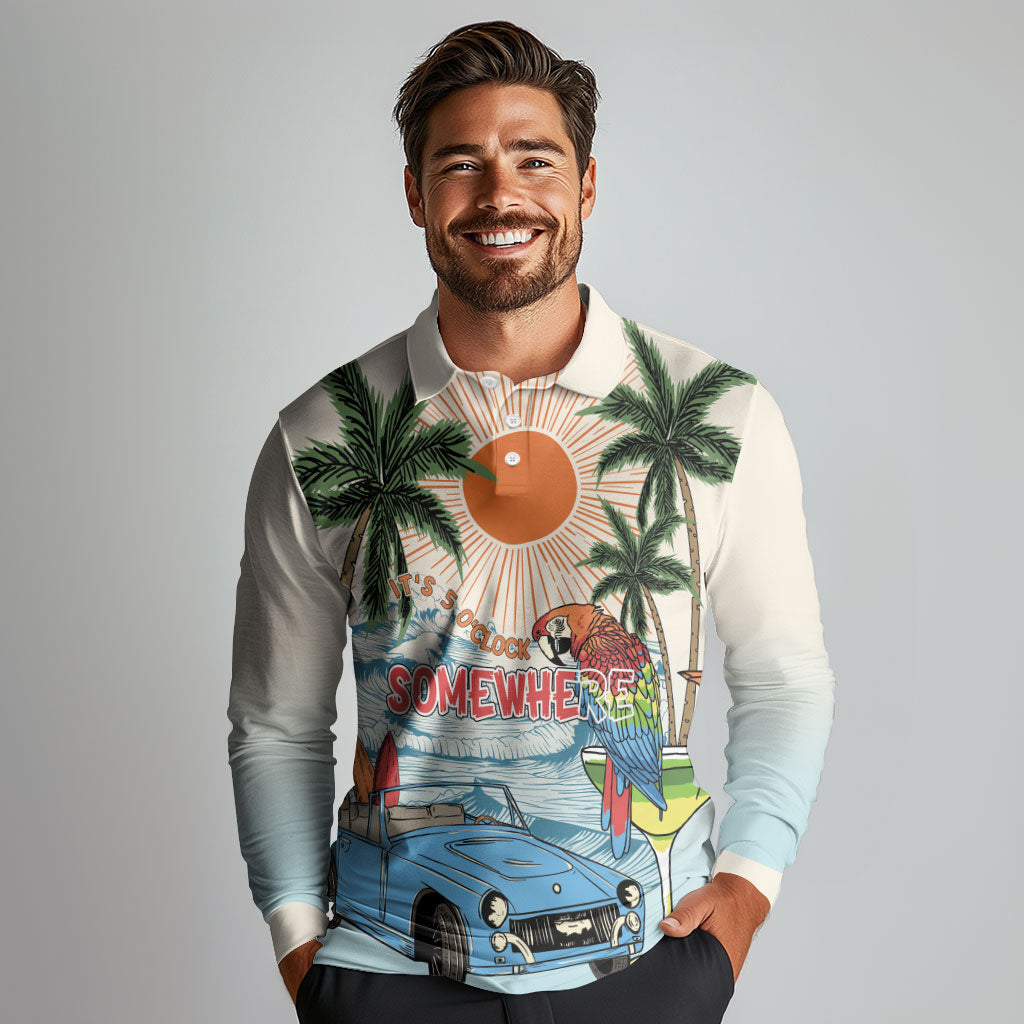 Summer Holiday It's 5 o'clock Somewhere Vintage Hawaii Long Sleeve Polo Shirt