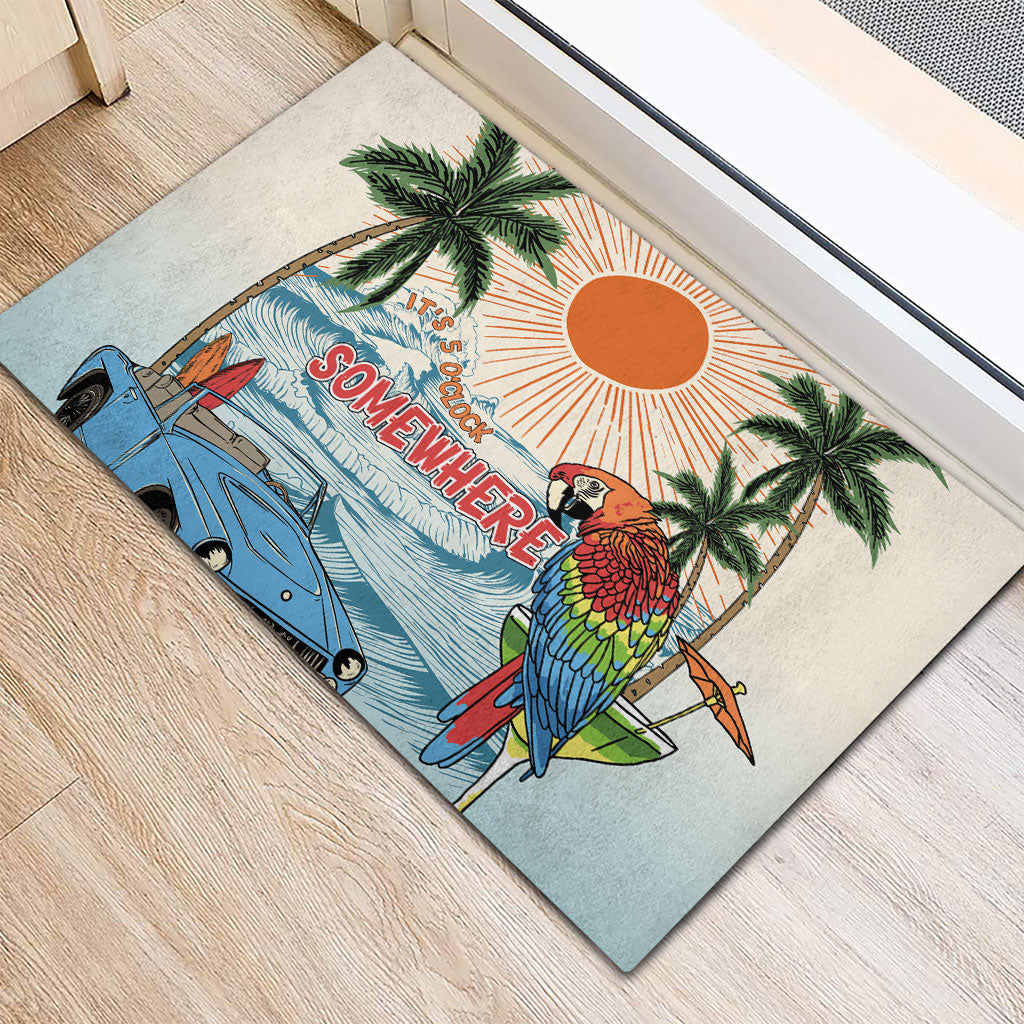 Summer Holiday It's 5 o'clock Somewhere Vintage Hawaii Rubber Doormat