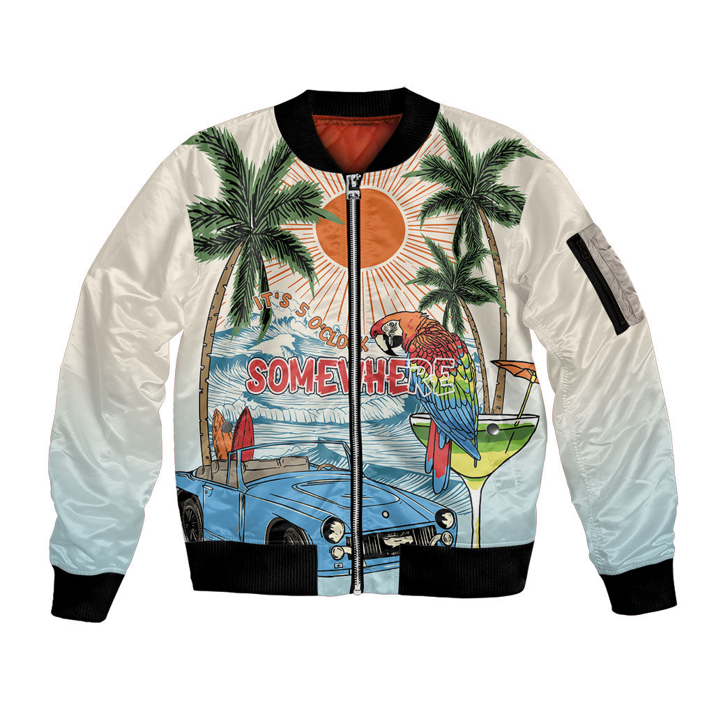 Summer Holiday It's 5 o'clock Somewhere Vintage Hawaii Sleeve Zip Bomber Jacket