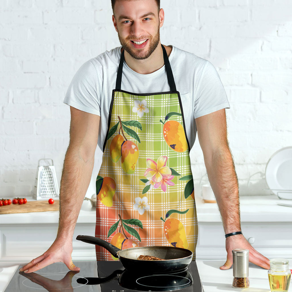 Aloha Hawaii Palaka Print Mango Plumeria Apron Tropical Vibes