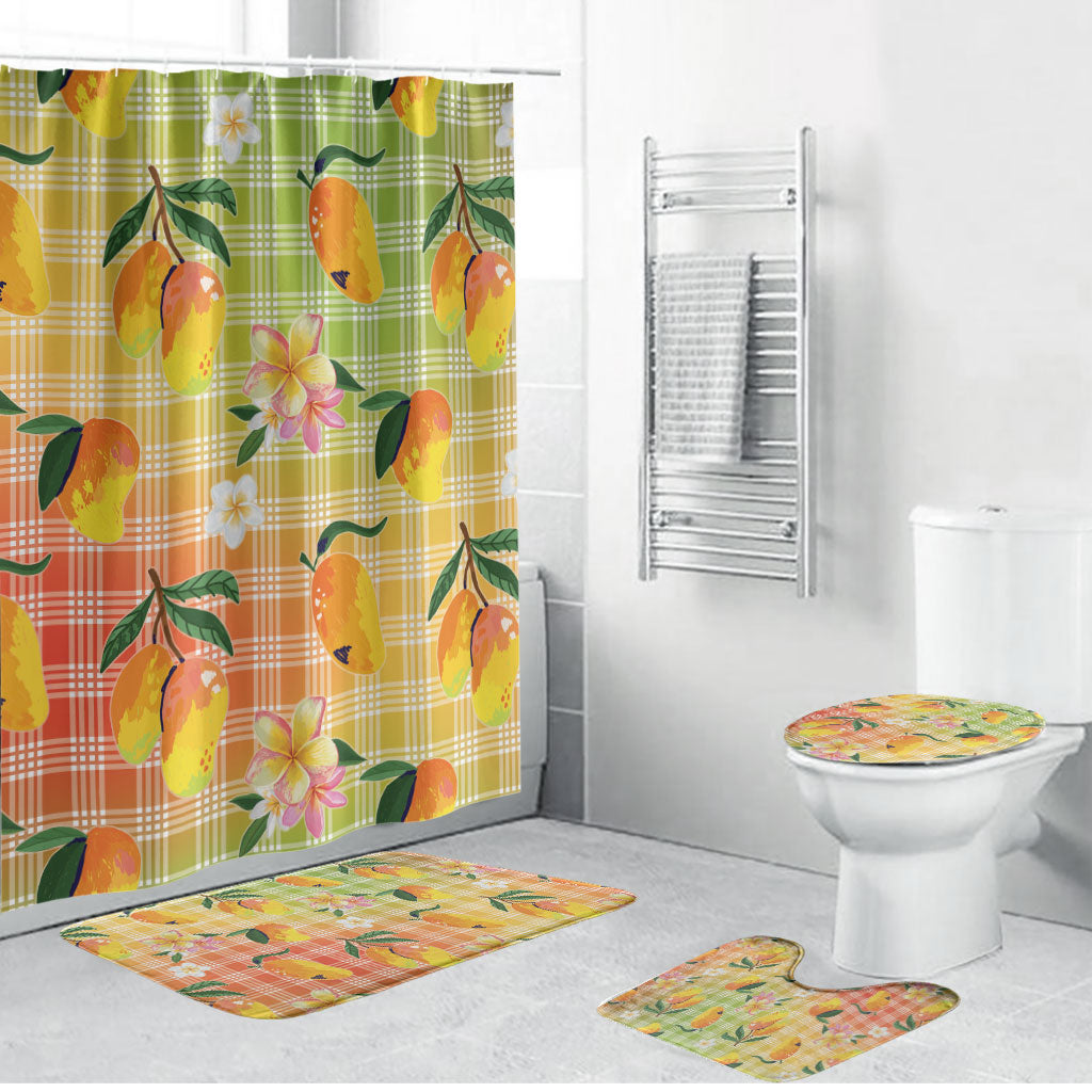 Aloha Hawaii Palaka Print Mango Plumeria Bathroom Set Tropical Vibes