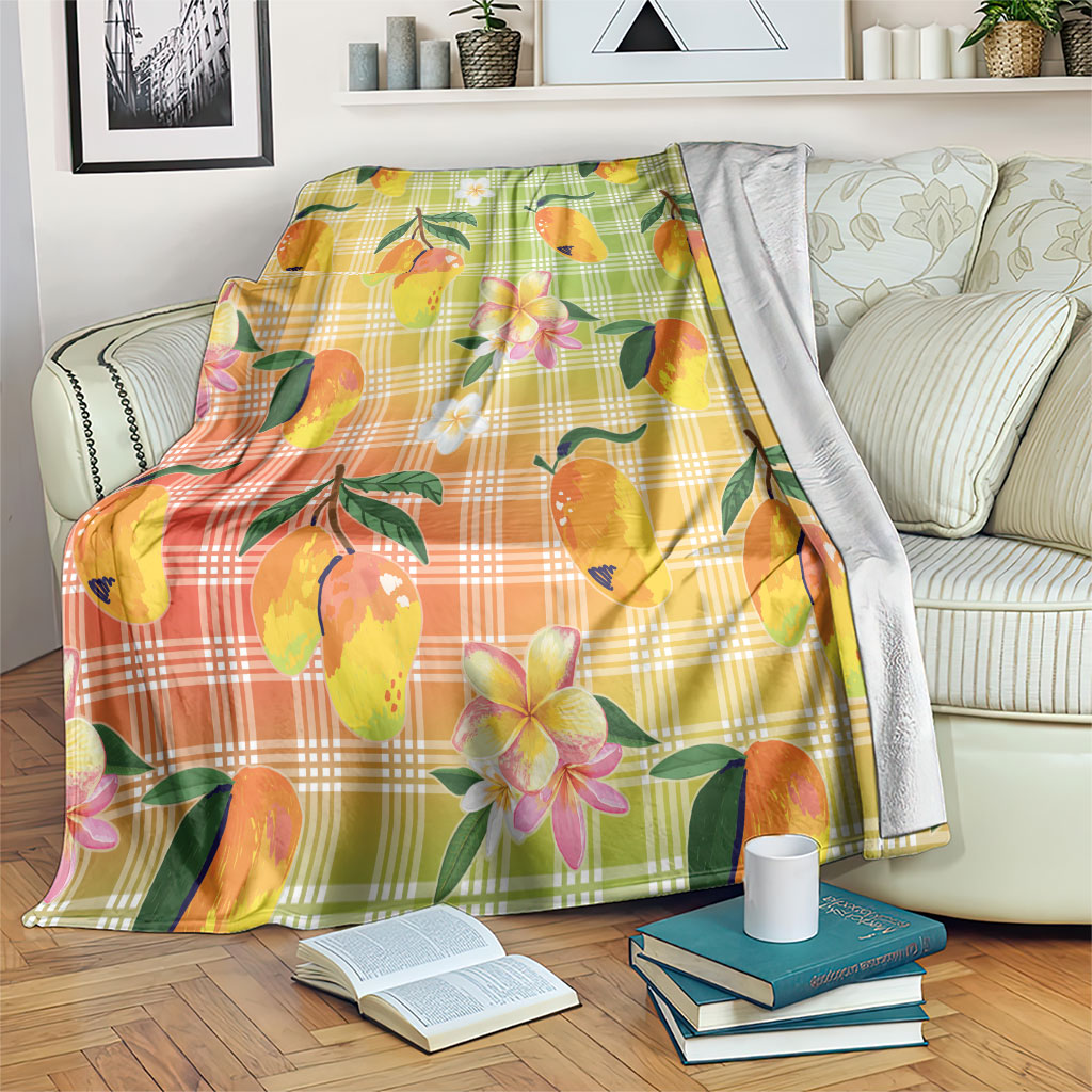 Aloha Hawaii Palaka Print Mango Plumeria Blanket Tropical Vibes