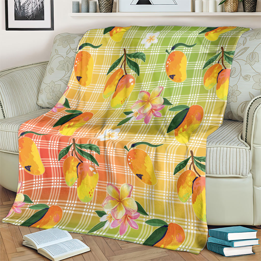 Aloha Hawaii Palaka Print Mango Plumeria Blanket Tropical Vibes