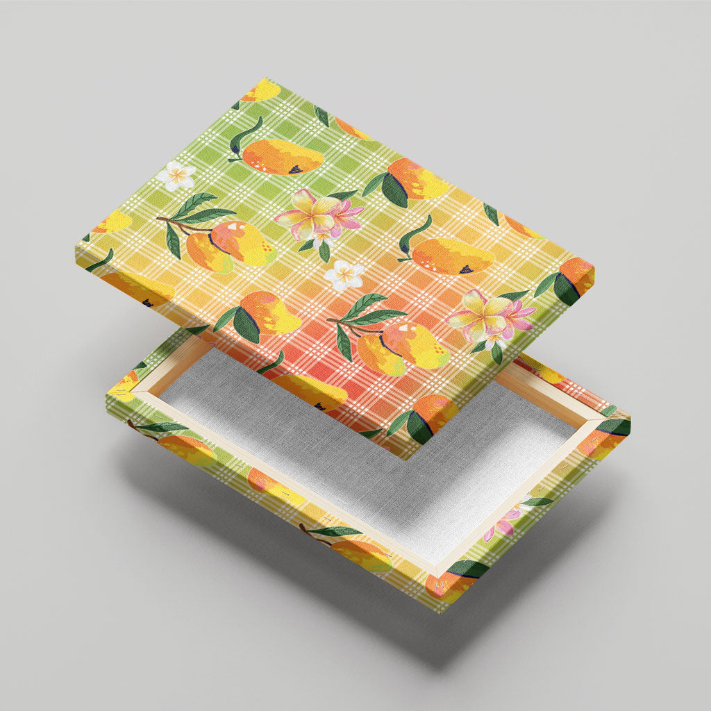 Aloha Hawaii Palaka Print Mango Plumeria Canvas Wall Art Tropical Vibes