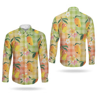 Aloha Hawaii Palaka Print Mango Plumeria Couples Matching Puletasi and Long Sleeve Button Shirt Tropical Vibes