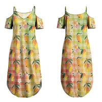 Aloha Hawaii Palaka Print Mango Plumeria Couples Matching Summer Maxi Dress and Hawaiian Shirt Tropical Vibes